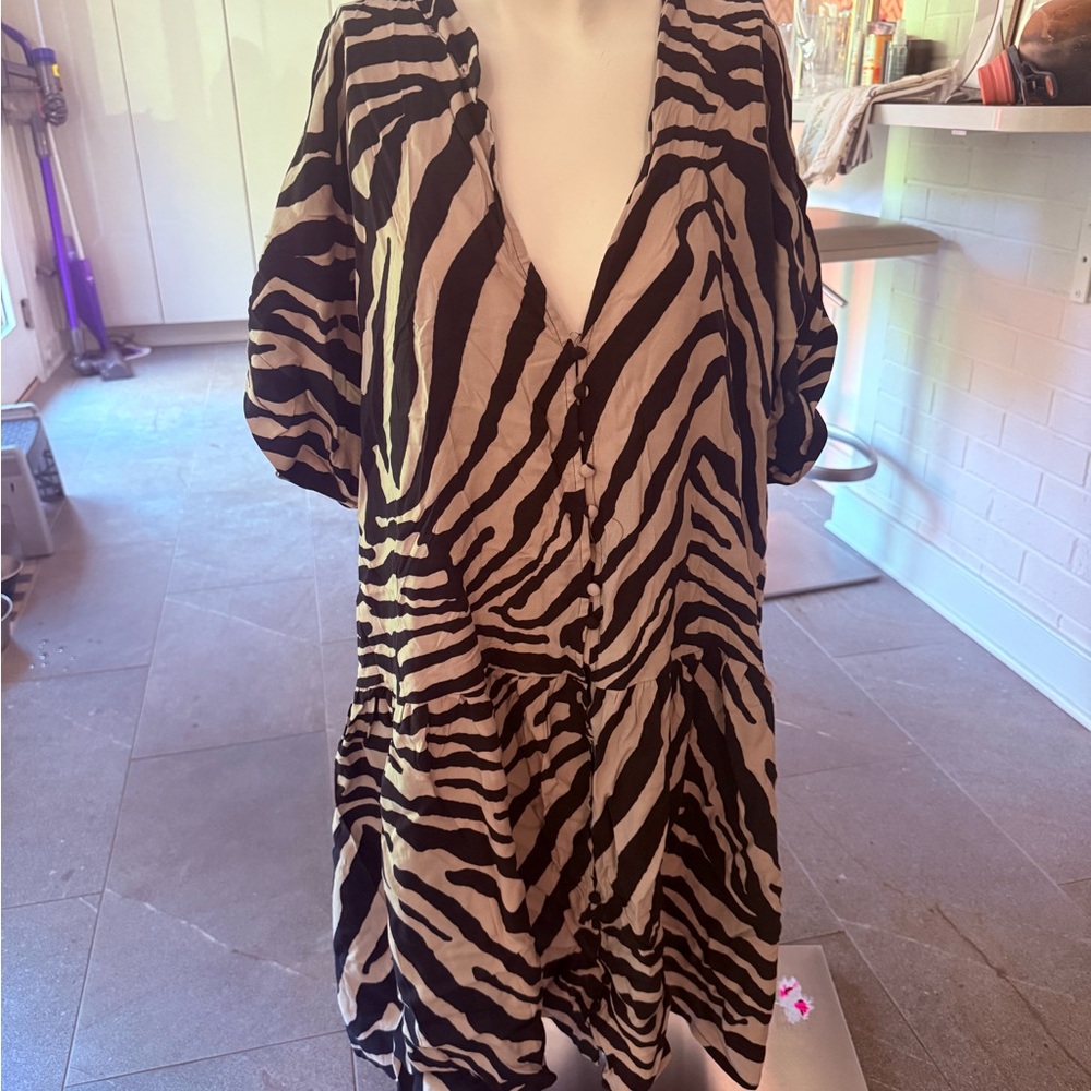 Black and Tan Zebra Print Button Front Dress